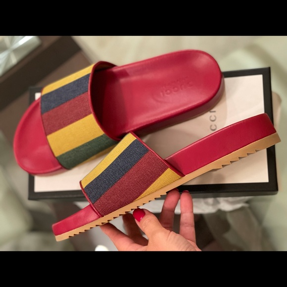 Gucci Men's Baiadera Stripe Slide Sandal In Red - Picture 13 of 15